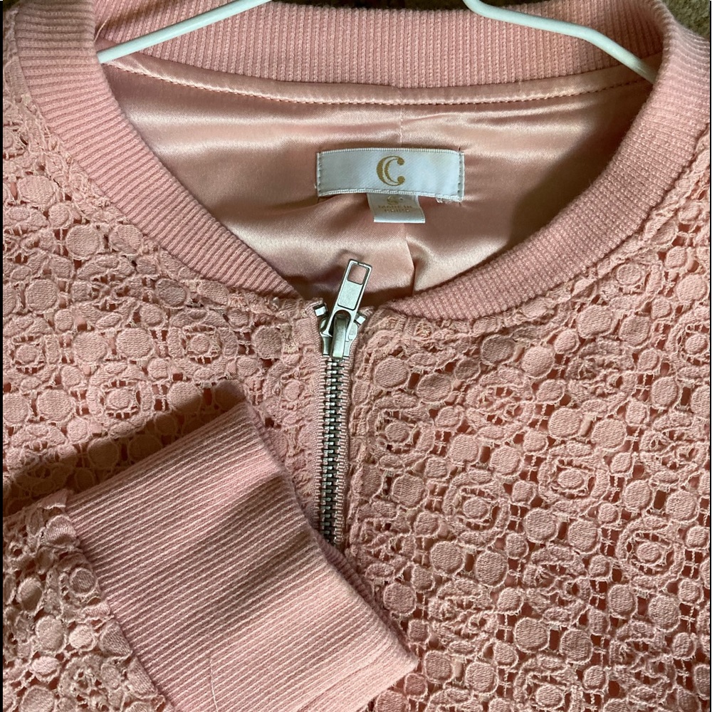 Lace Overlay Zipper Light Jacket - Picture 4 of 6